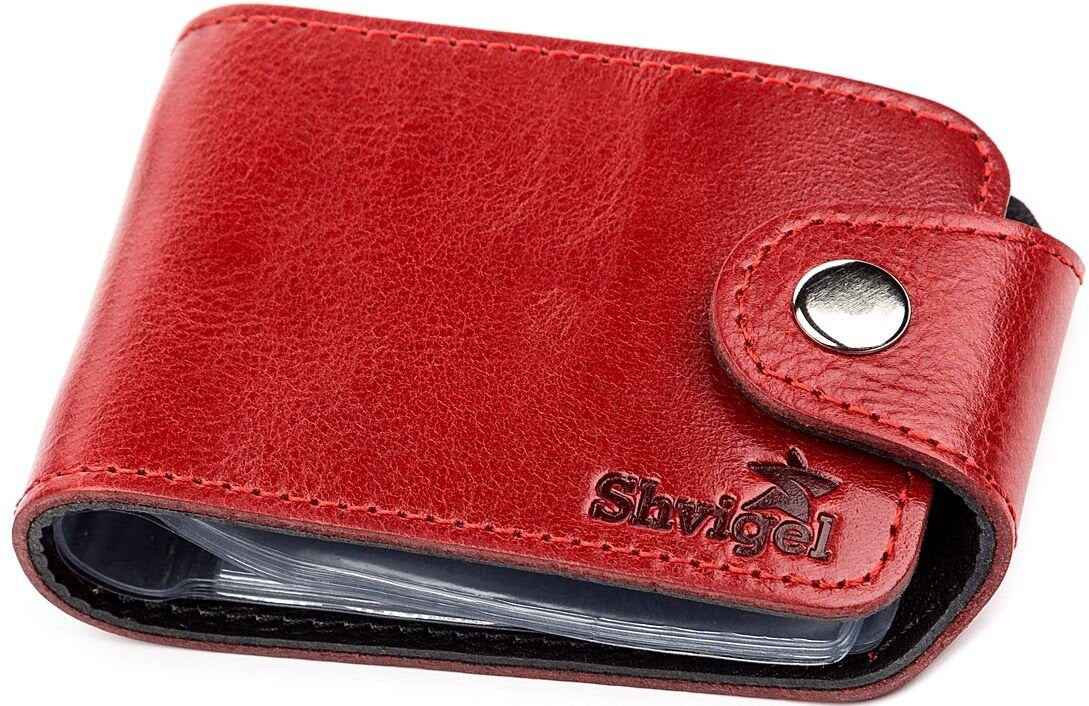 Horizontal Business Card Holder SHVIGEL 13913 Leather Red Natural Leather, Ukraine