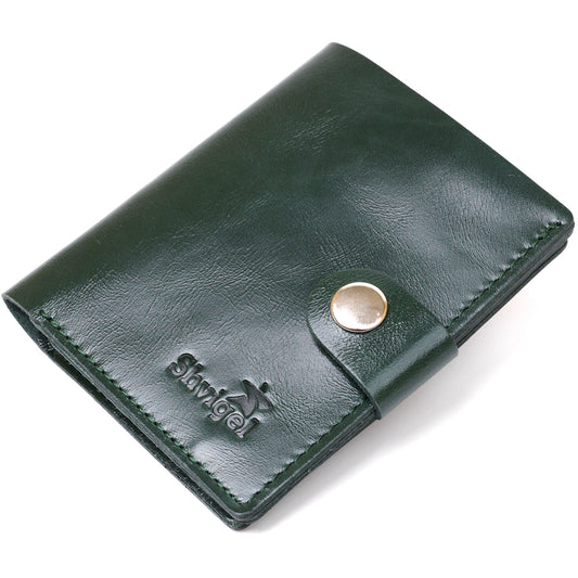 Practical SHVIGEL Leather Wallet 16504 Green - Natural Leather, Made in Ukraine