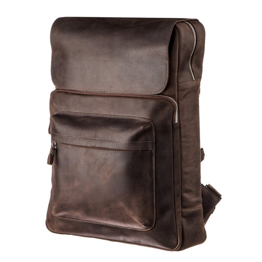 Large Leather Backpack by SHVIGEL 15307 in Brown with Crazy Horse Finish, Made in Ukraine