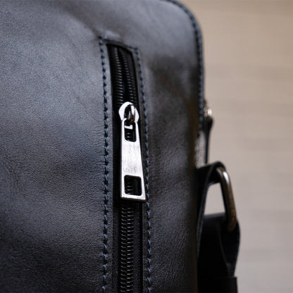 Men's Leather Bag SHVIGEL 11101 Black Genuine Leather Handmade in Ukraine