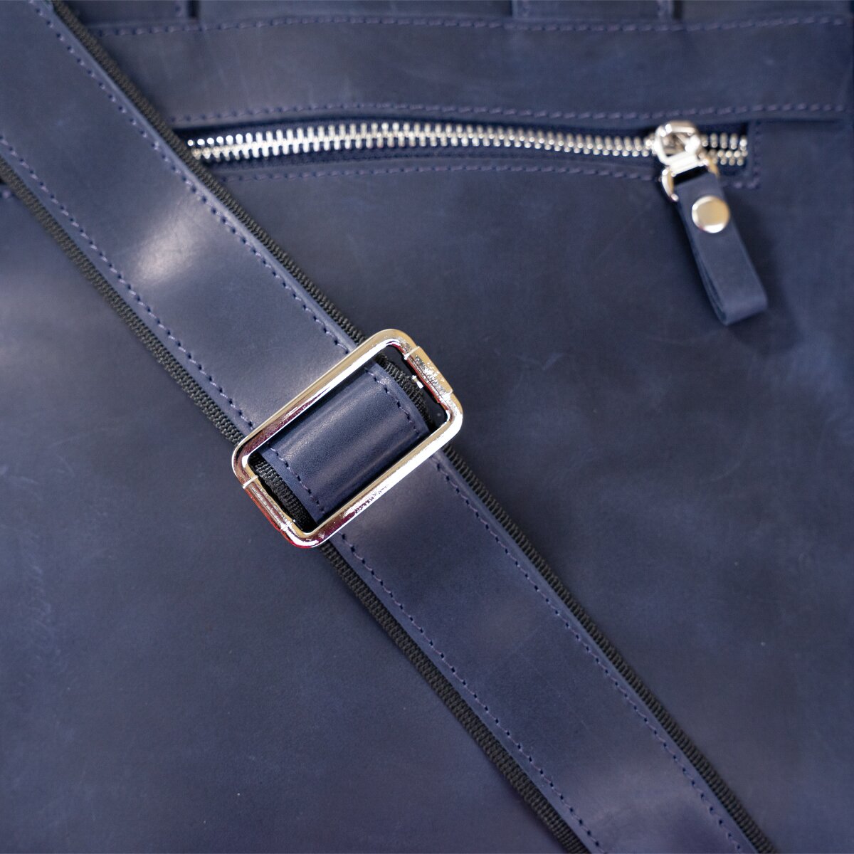 Stylish A4 Vertical Format Bag in Matte Leather by SHVIGEL, Model 11170, Blue Color
