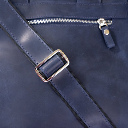 Stylish A4 Vertical Format Bag in Matte Leather by SHVIGEL, Model 11170, Blue Color