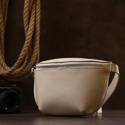Stylish Women's Leather Fanny Pack SHVIGEL 16391 Beige Genuine Leather Design