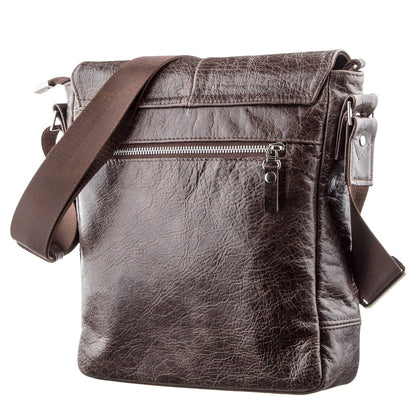 Leather Messenger Bag SHVIGEL 00795 Brown Natural Leather Handmade in Ukraine
