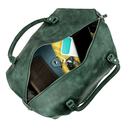 Travel Bag SHVIGEL 11128 Green Natural Leather Durable Design from Ukraine