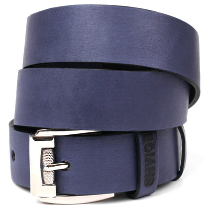 Classic Men's Leather Belt SHVIGEL 11254 Blue Natural Leather Made in Ukraine