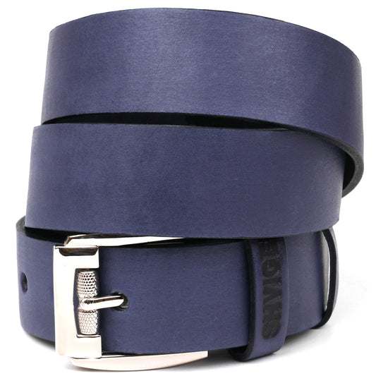 Classic Men's Leather Belt SHVIGEL 11254 Blue Natural Leather Made in Ukraine