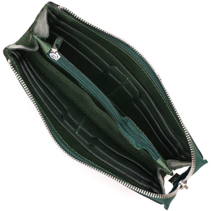 Unisex Vintage Leather Clutch SHVIGEL 16188 Green Natural Leather from Ukraine