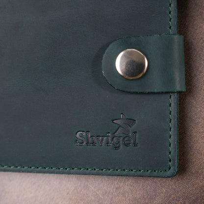 Vintage Leather Wallet SHVIGEL 16435 Green Handmade in Ukraine Natural Leather