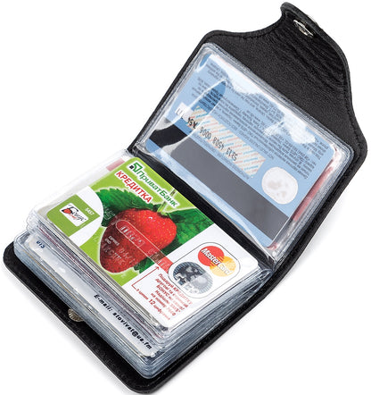 Vertical Holder SHVIGEL 13911 Leather Black for Business Cards - Handmade in Ukraine