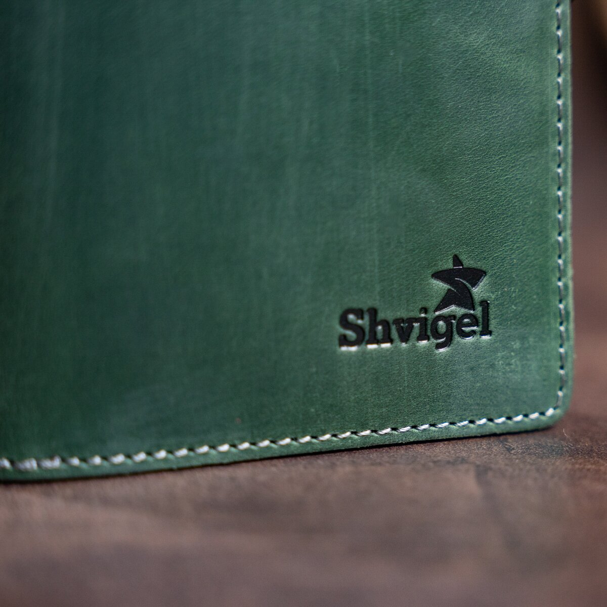 Unisex Vertical Wallet SHVIGEL 16179 Vintage Green Leather with Button Closure