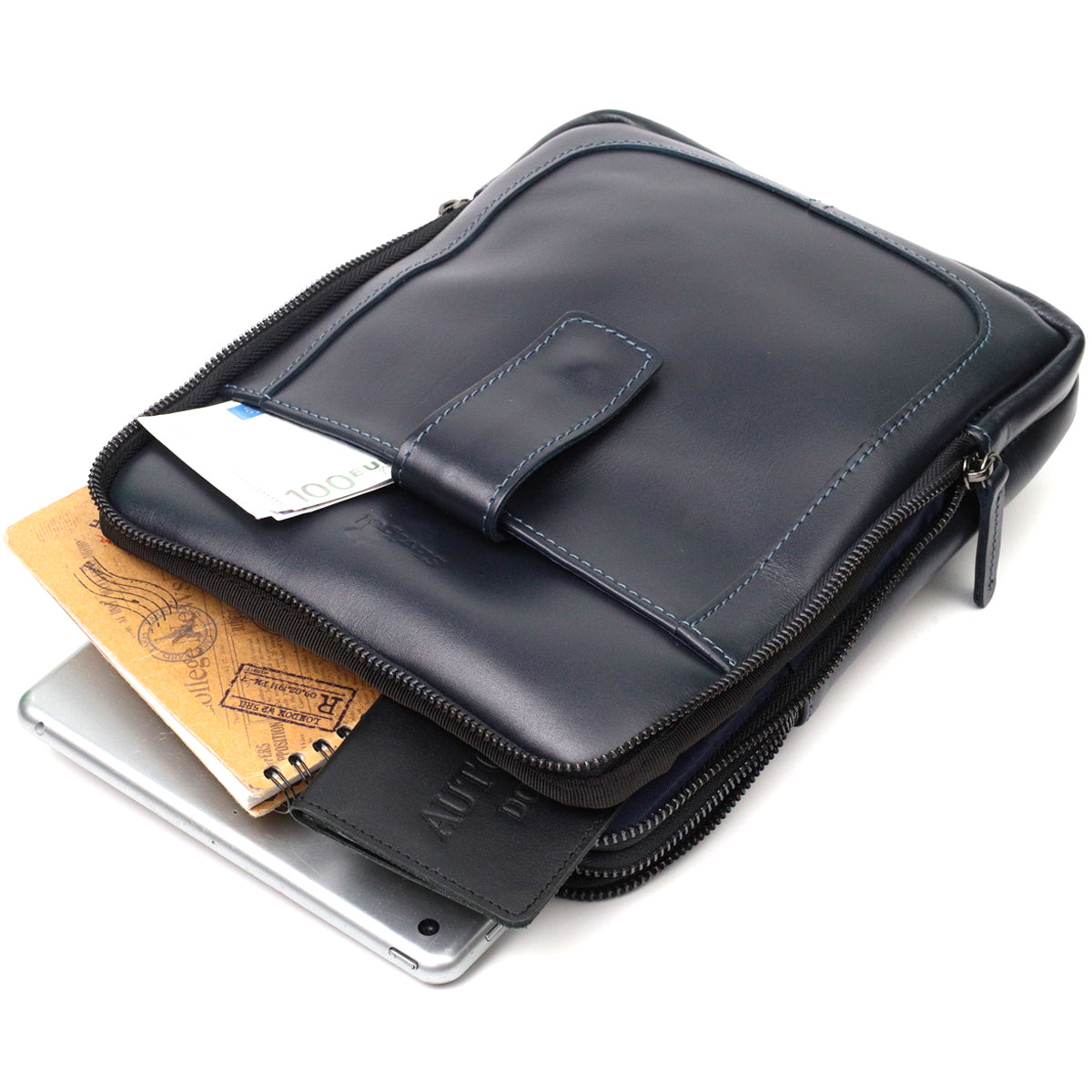 Stylish Men's Shoulder Bag SHVIGEL 22142 Blue Genuine Leather from Ukraine
