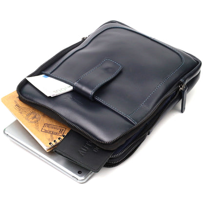Stylish Men's Shoulder Bag SHVIGEL 22142 Blue Genuine Leather from Ukraine