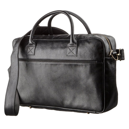 Men's Large Leather Laptop Briefcase SHVIGEL 19118 Black Natural Leather