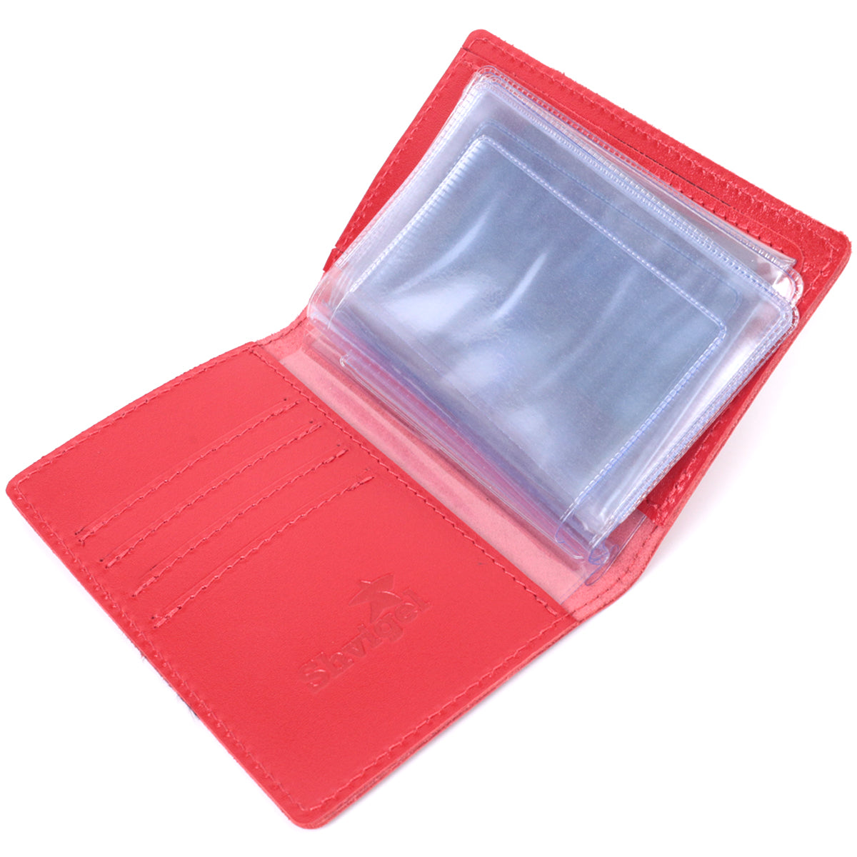 Bright Red Natural Leather Auto Document Cover SHVIGEL 16161 for Driver's License and Passport