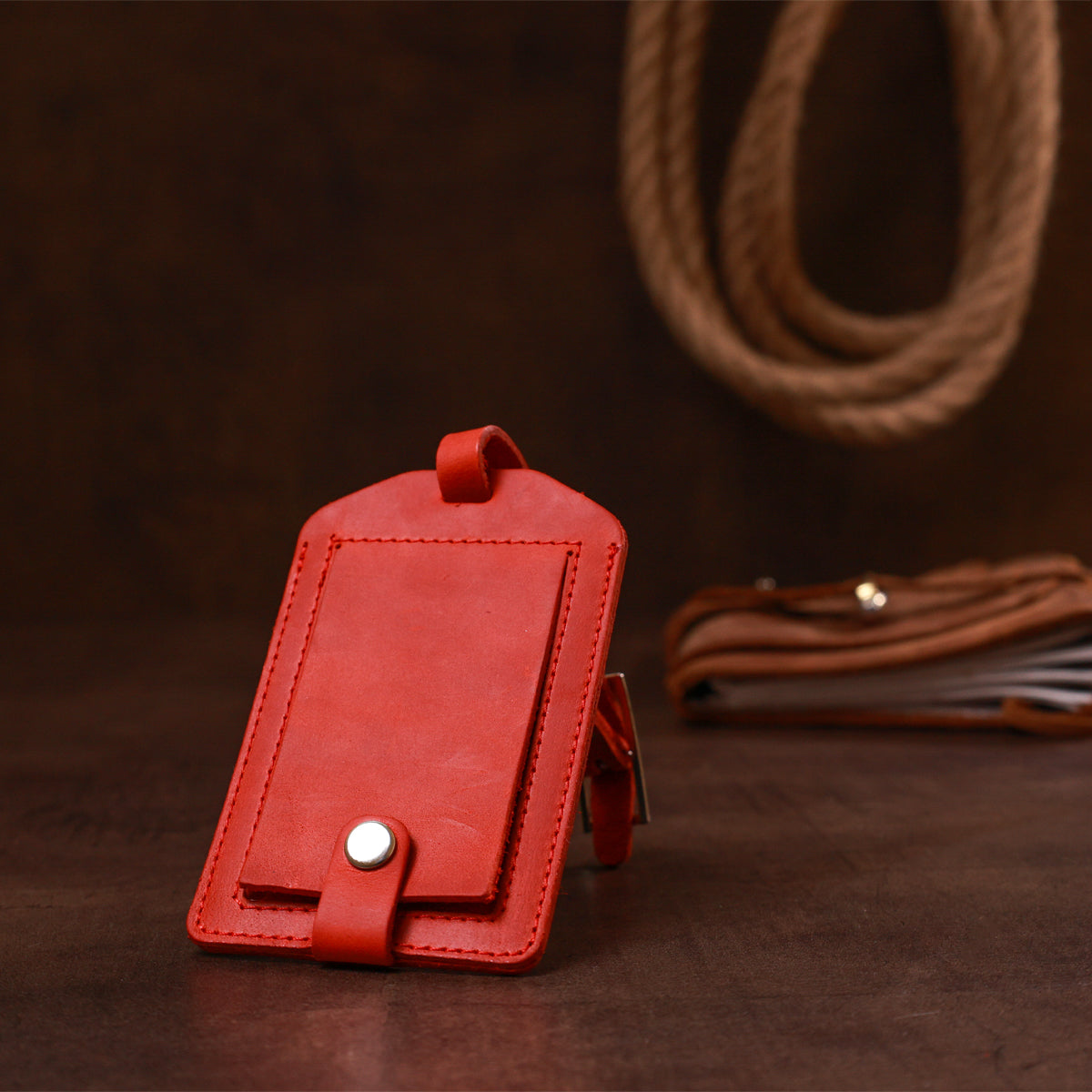 Vintage Leather Luggage Tag SHVIGEL 16556 Red - Handmade Ukrainian Natural Leather