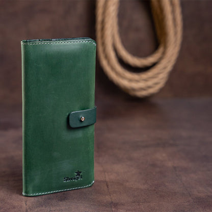 Vintage Leather Wallet SHVIGEL 16206 Green - High-Quality Genuine Leather, Ukraine Made