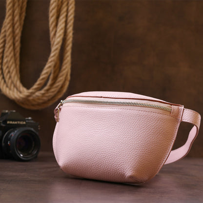 Women's Leather Banana Bag SHVIGEL 16375 Pink Natural Leather Durable Design