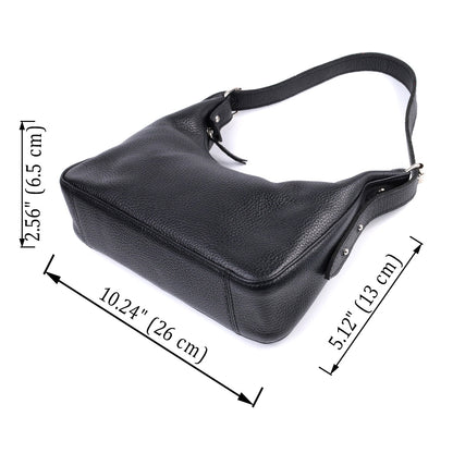 Baguette Bag SHVIGEL 22833 Black Grainy Genuine Leather with Adjustable Strap