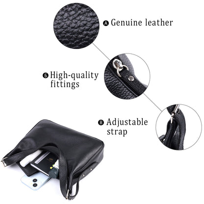 Baguette Bag SHVIGEL 22833 Black Grainy Genuine Leather with Adjustable Strap