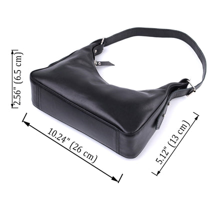 SHVIGEL Women's Baguette Bag with Adjustable Strap, Smooth Natural Leather, Black, Model 22834