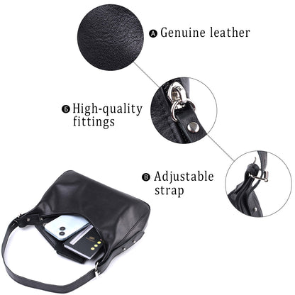 SHVIGEL Women's Baguette Bag with Adjustable Strap, Smooth Natural Leather, Black, Model 22834