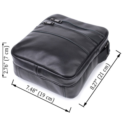 Classic Men's Messenger Bag by SHVIGEL, Model 22846, Glossy Black Natural Leather