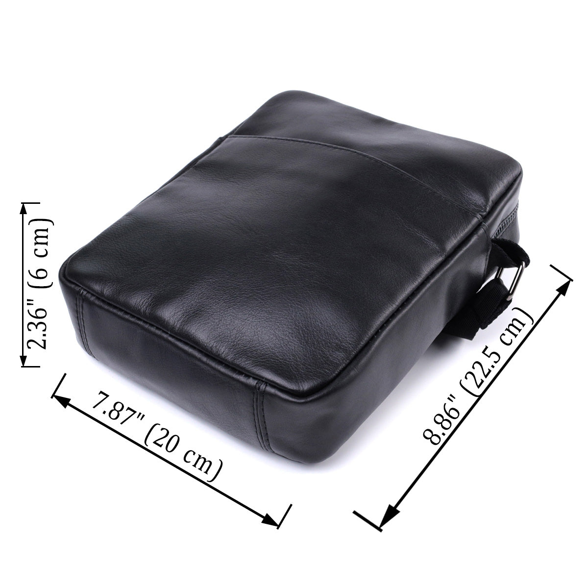 Adjustable Crossbody Bag SHVIGEL 22849 Black Glossy Genuine Leather for Men