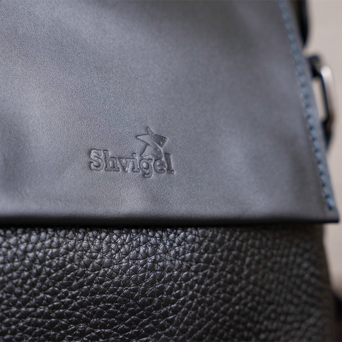 Men's Leather Combo Bag SHVIGEL 11174 Black Natural Leather Durable Design