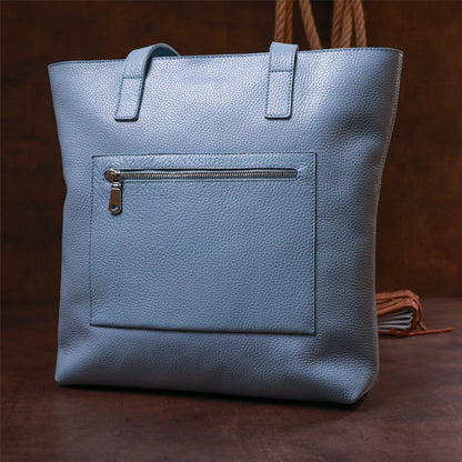 Contemporary Women's Shopper Bag SHVIGEL 16361 Light Blue Genuine Leather