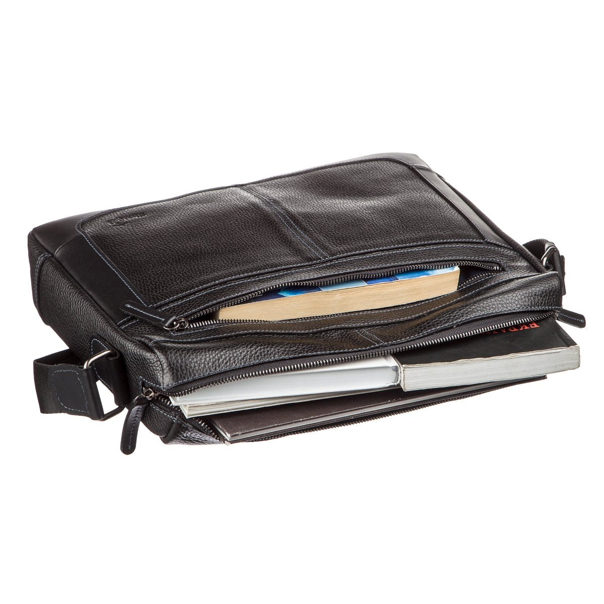 Business Shoulder Bag for Men SHVIGEL 11244 Black Genuine Floater Leather