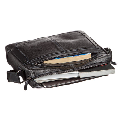 Business Shoulder Bag for Men SHVIGEL 11244 Black Genuine Floater Leather