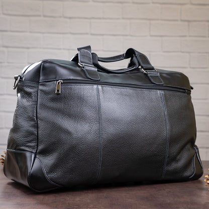 Travel Bag SHVIGEL 11120 Genuine Black Leather from Ukraine with Durable Design