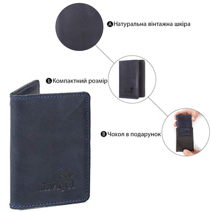 Business Card Holder SHVIGEL 15301 Blue Genuine Leather for Professional Use