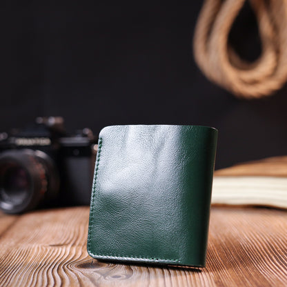 Leather Practical Wallet SHVIGEL 16608 Green Made in Ukraine Genuine Leather