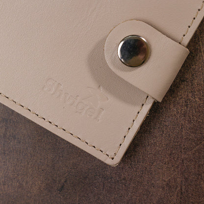 Stylish Leather Wallet SHVIGEL 16447 Beige Natural Leather Made in Ukraine