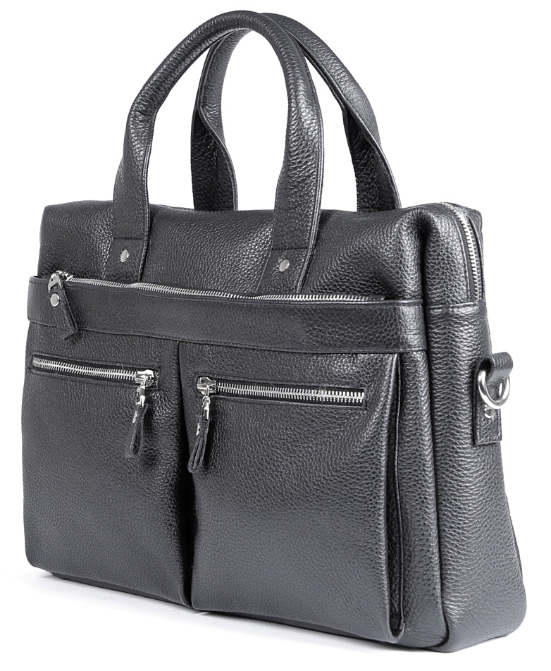 Leather Laptop Bag SHVIGEL 00975 Black, Made in Ukraine, Premium Natural Leather