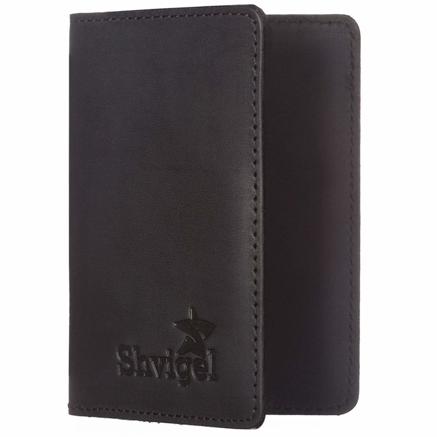 Business Card Holder SHVIGEL 00118 Black Genuine Leather for Visiting Cards