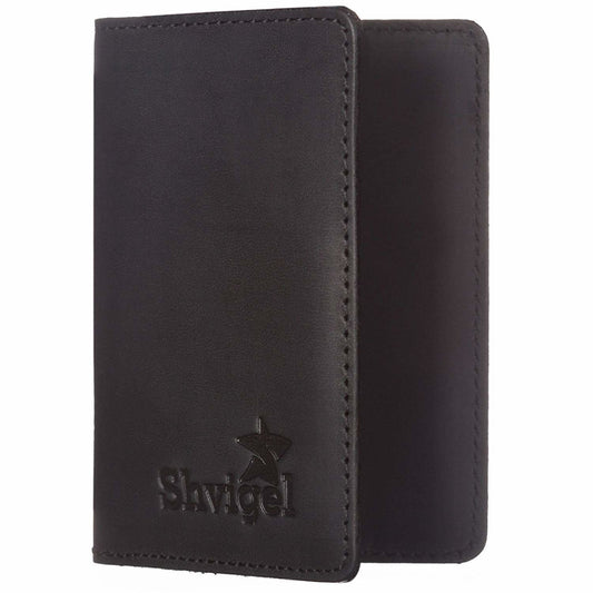 Business Card Holder SHVIGEL 00118 Black Genuine Leather for Visiting Cards