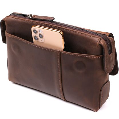 Men's Leather Clutch SHVIGEL 11085 Brown Natural Leather High-Quality Design