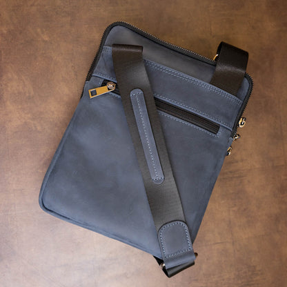 Men's Vintage Leather Tablet Bag SHVIGEL 11284 Blue Dual Compartment Natural Leather
