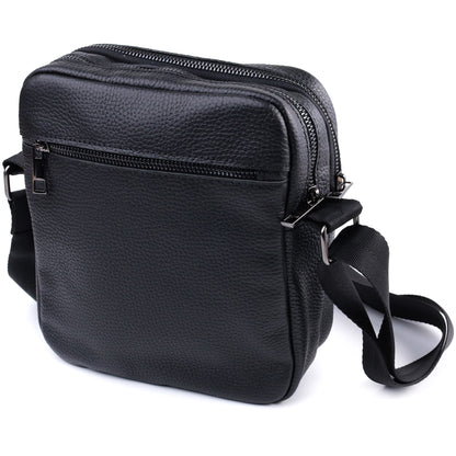 Men's Messenger Bag by SHVIGEL 22847 - Black Grain Leather - Ukrainian Craftsmanship