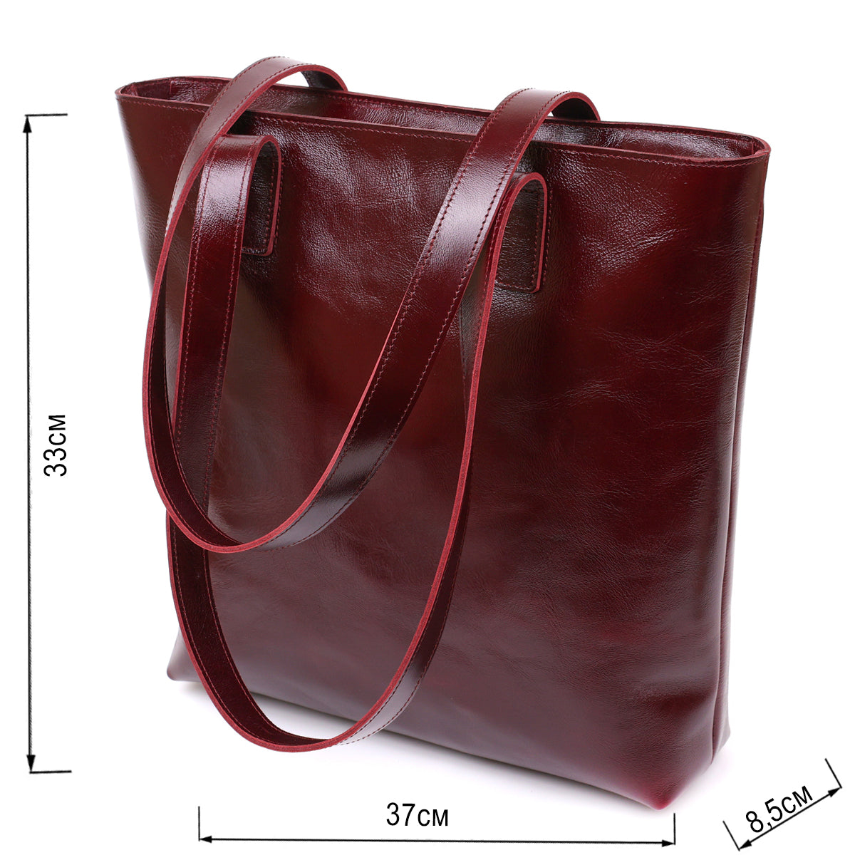 Stylish Women's Leather Tote Bag SHVIGEL 16368 Burgundy Natural Leather, Made in Ukraine