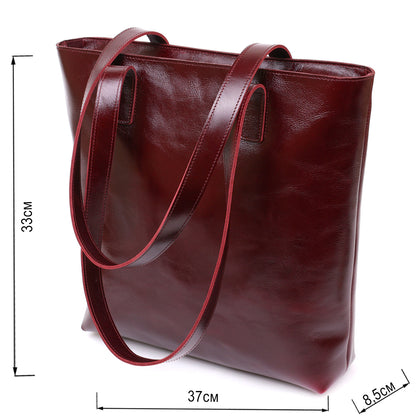 Stylish Women's Leather Tote Bag SHVIGEL 16368 Burgundy Natural Leather, Made in Ukraine