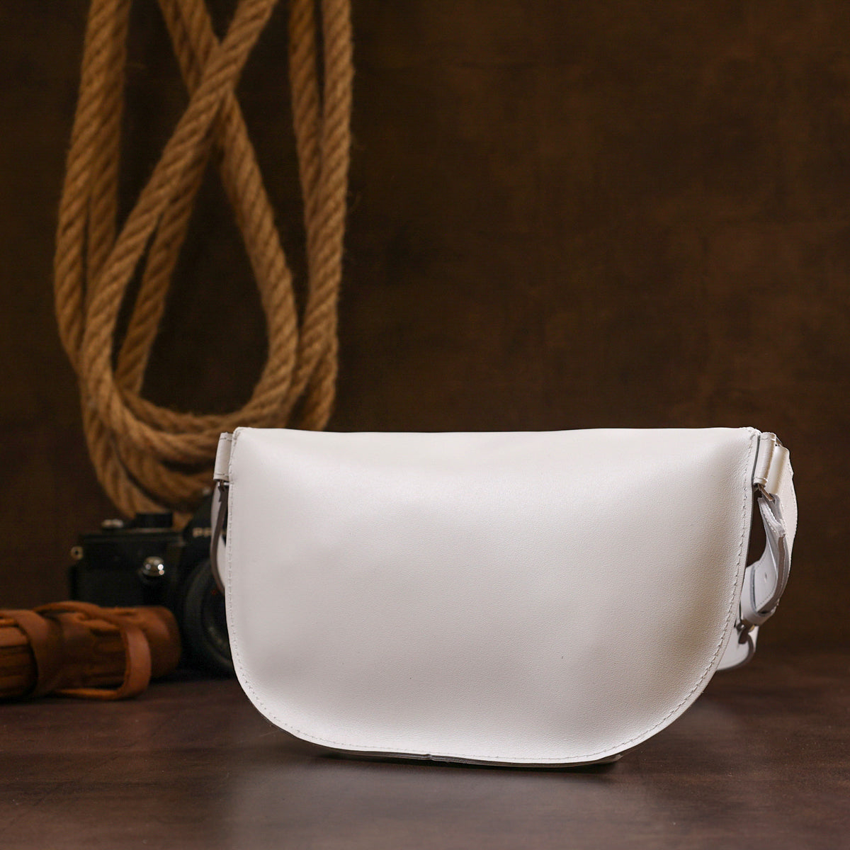 Leather Women's Banana Bag SHVIGEL 16384 White Natural Leather Design