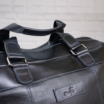 Travel Bag SHVIGEL 11120 Genuine Black Leather from Ukraine with Durable Design