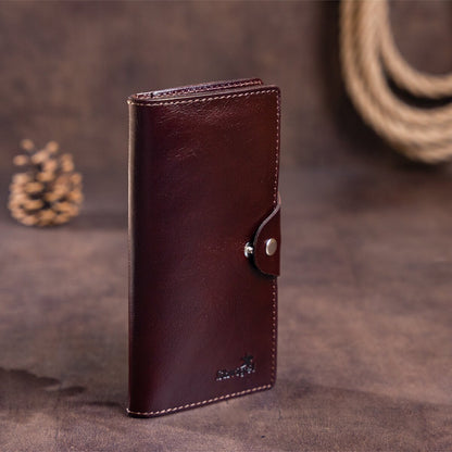 Vertical Men's Wallet SHVIGEL 16175 Brown Natural Leather with Snap Closure