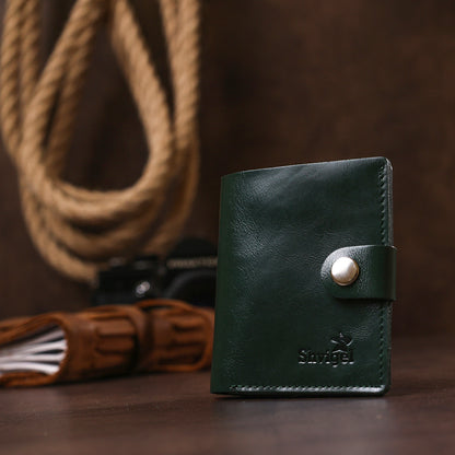 Practical SHVIGEL Leather Wallet 16504 Green - Natural Leather, Made in Ukraine