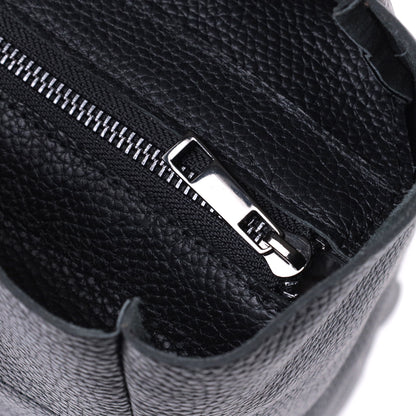 Comfortable Black Leather Shopper Bag SHVIGEL 22845 Made in Ukraine