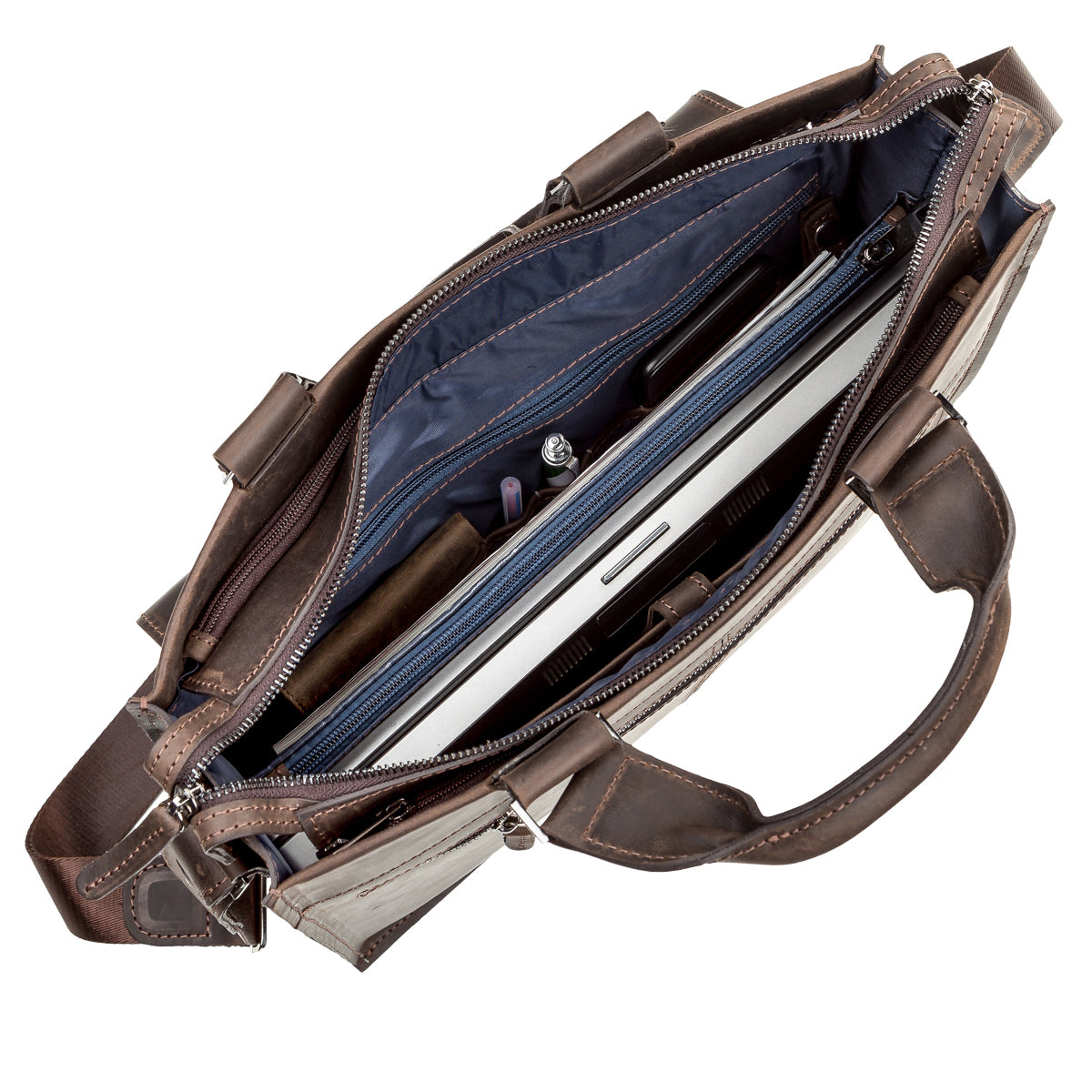 Leather Laptop Bag SHVIGEL 11109 Brown Natural Leather, Made in Ukraine